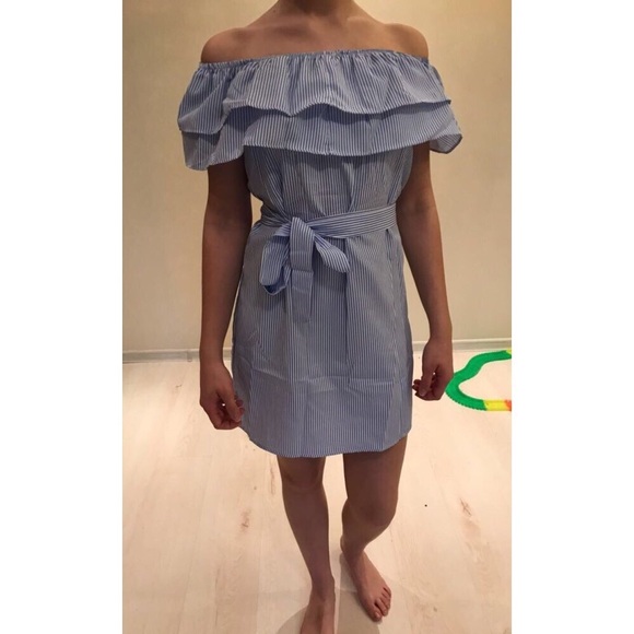 New Plaid blue Dress Off Shoulder strapless - Picture 4 of 5